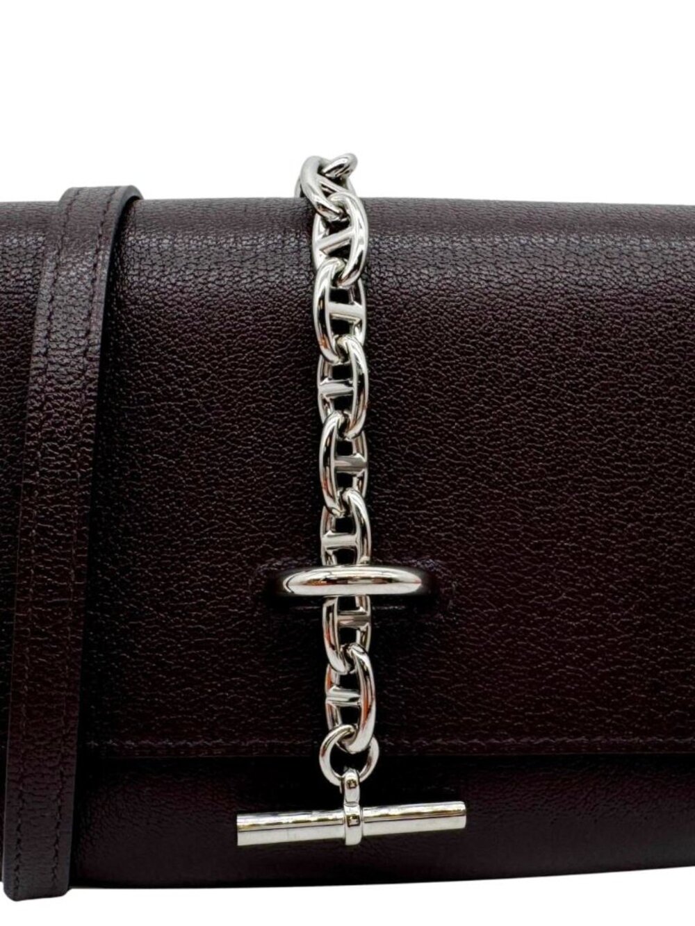 Hermes D'Ancre Chamkila Goatskin Leather Long Wallet Brown